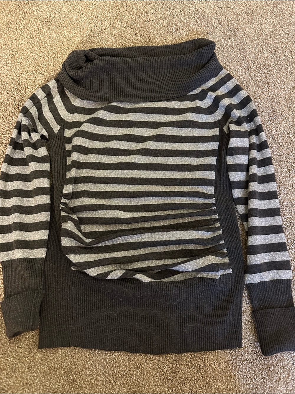 BONGO Gray & Charcoal Striped Cowl Neck Sweater